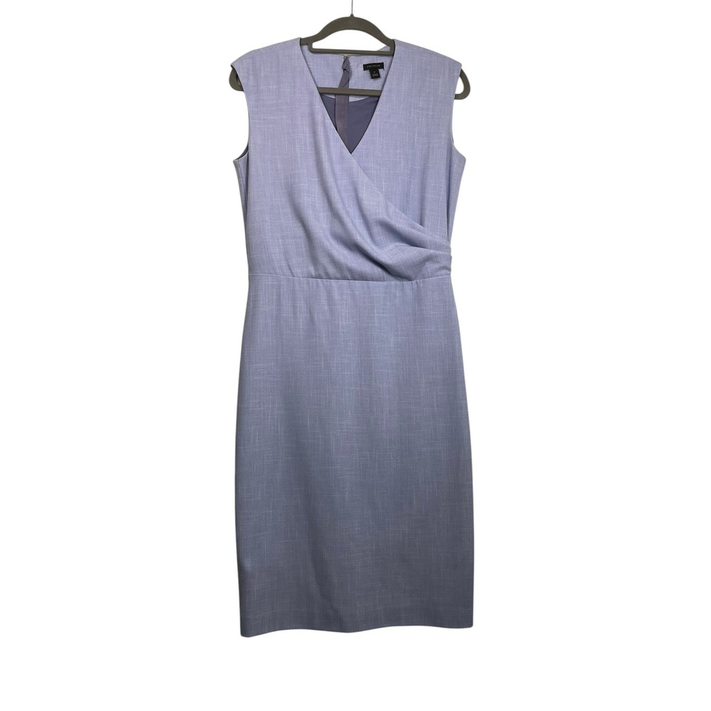 Ann Taylor 6 Tall Periwinkle Faux Wrap Sheath Dress Stretch Office Career